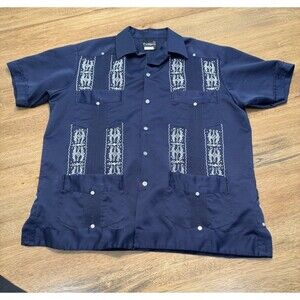 Vintage Campos Guayaberas Shirt Men's XL 42 Mexican Cuban Copacabana Blue White